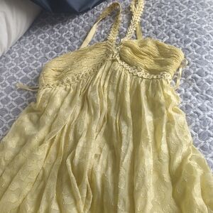 BCBGMaxAzria Yellow Textured Dress with Braided Straps